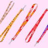 A collection of heat-sublimated lanyards featuring various designs.