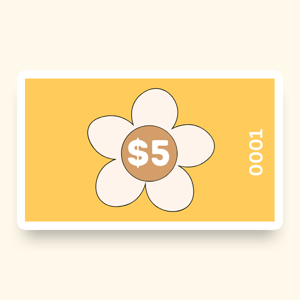 An illustration of a flower featuring a five-dollar sign on a yellow background.
