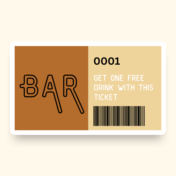A pre-designed bar ticket featuring a barcode, intended for events and raffles.