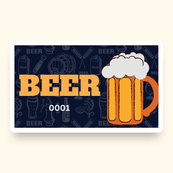 A pre-designed ticket featuring an illustration of beer glass filled with a thick layer of foam.