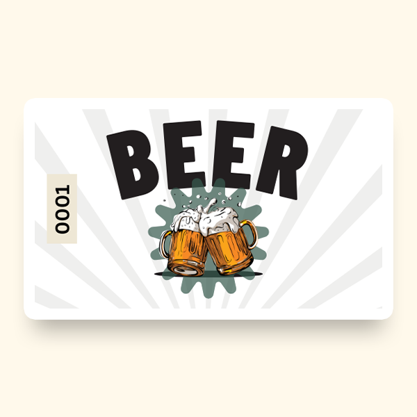Two mugs of beer featuring the word "Beer" illustrated on a pre-designed ticket.