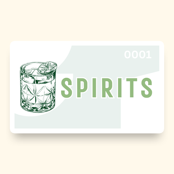 A glass of water alongside the word "Spirit" illustrated on a pre-designed ticket.