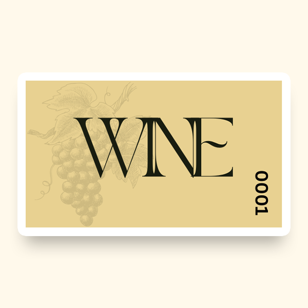 A pre-designed ticket featuring a cluster of grapes and the word "Wine" on its label.
