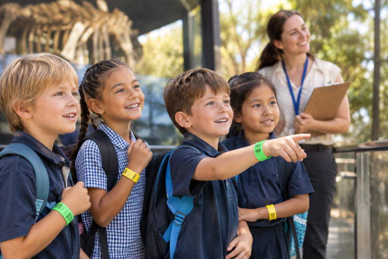 School children on an excursion wearing colour-coded emergency wristbands